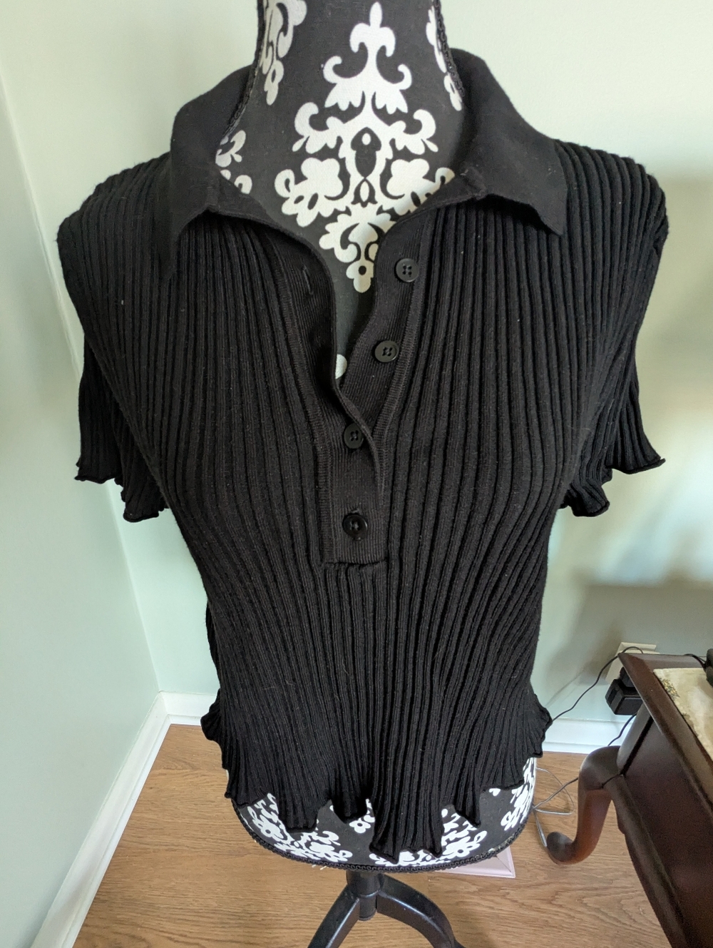 Anthropologie Maeve Black Ribbed  Sweater Polo Top Size 2X